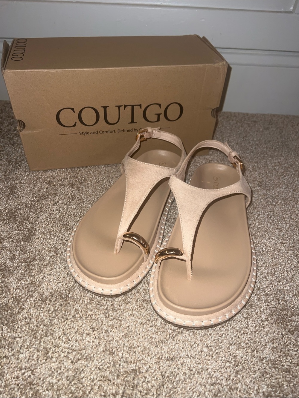 Coutgo Women's Nude T-Strap Sandals